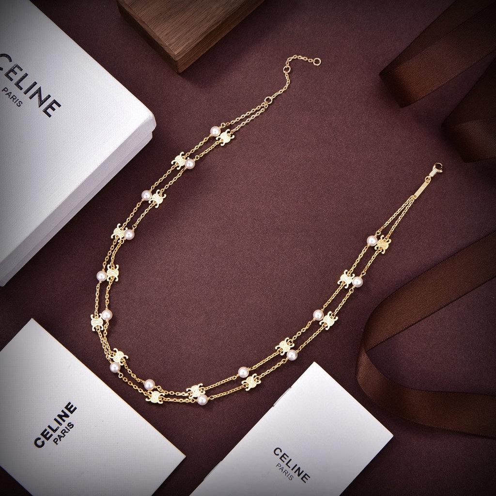 Celine Triomphe Pearl Double Necklace