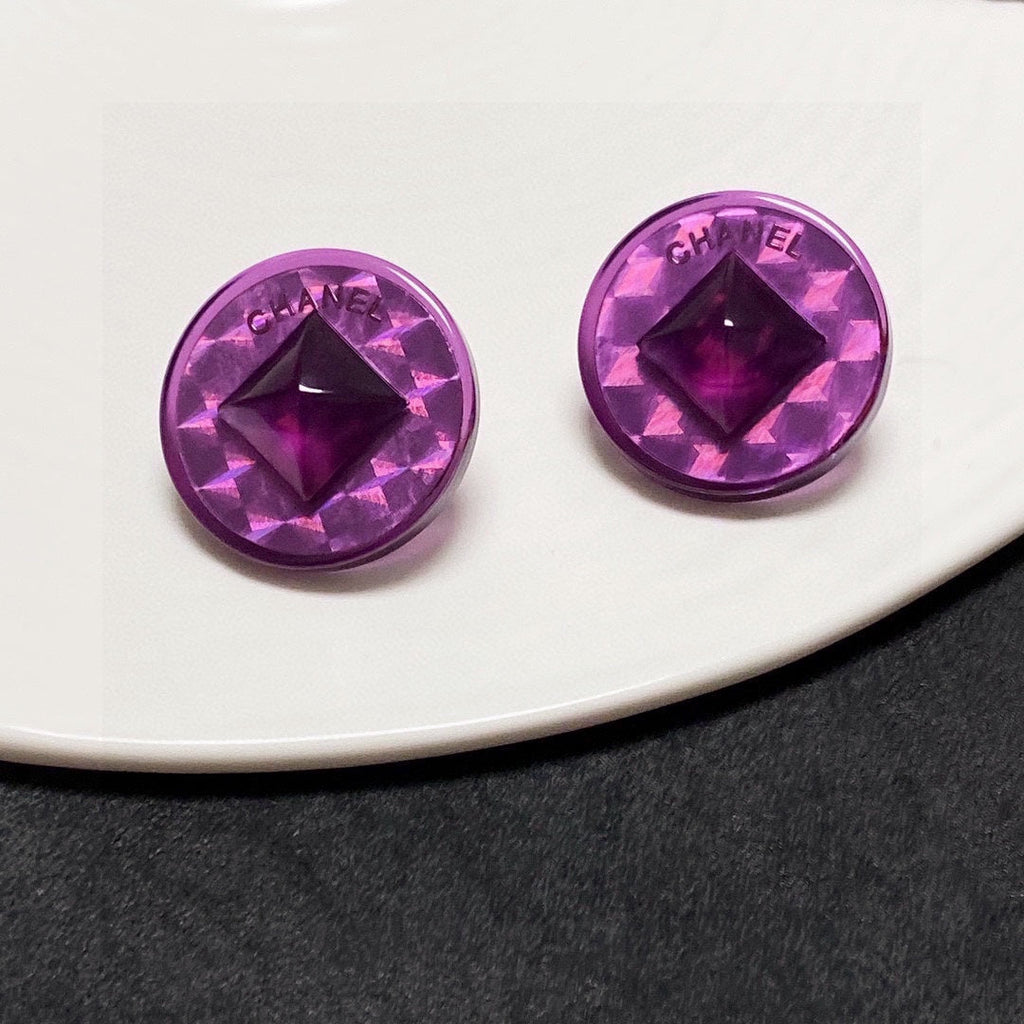 Chanel Vintage Purple Earrings - 18K Yellow Gold