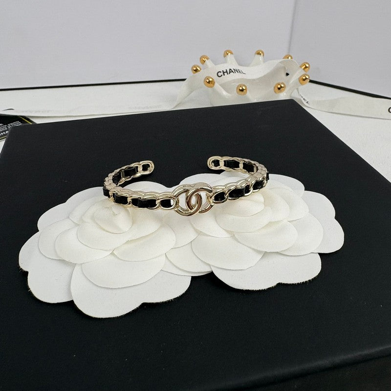 Chanel Black Leather Cuff Bracelet