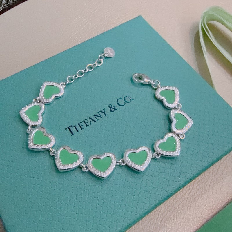 Return to Tiffany Green Heart Tag Bracelet - 18K White Gold