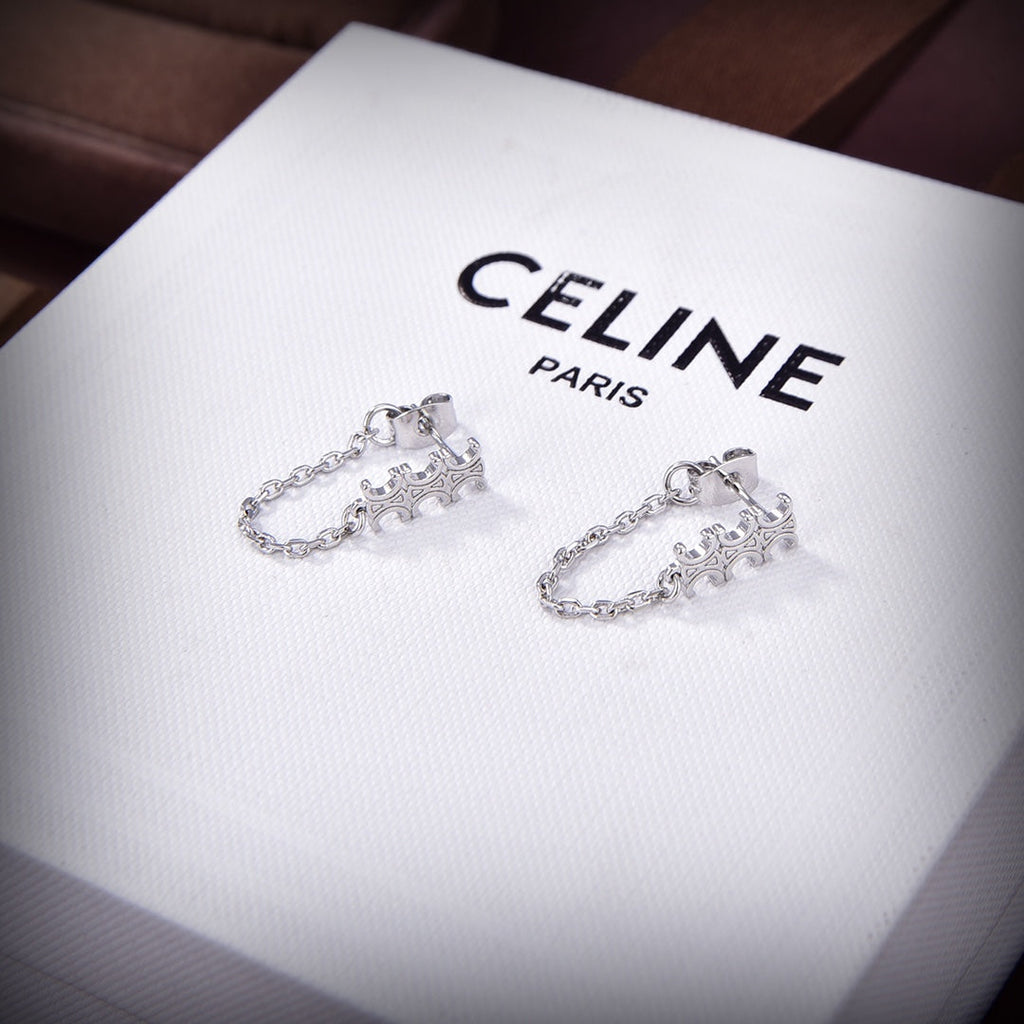 Celine Triomphe Chain Earrings - 18K Gold