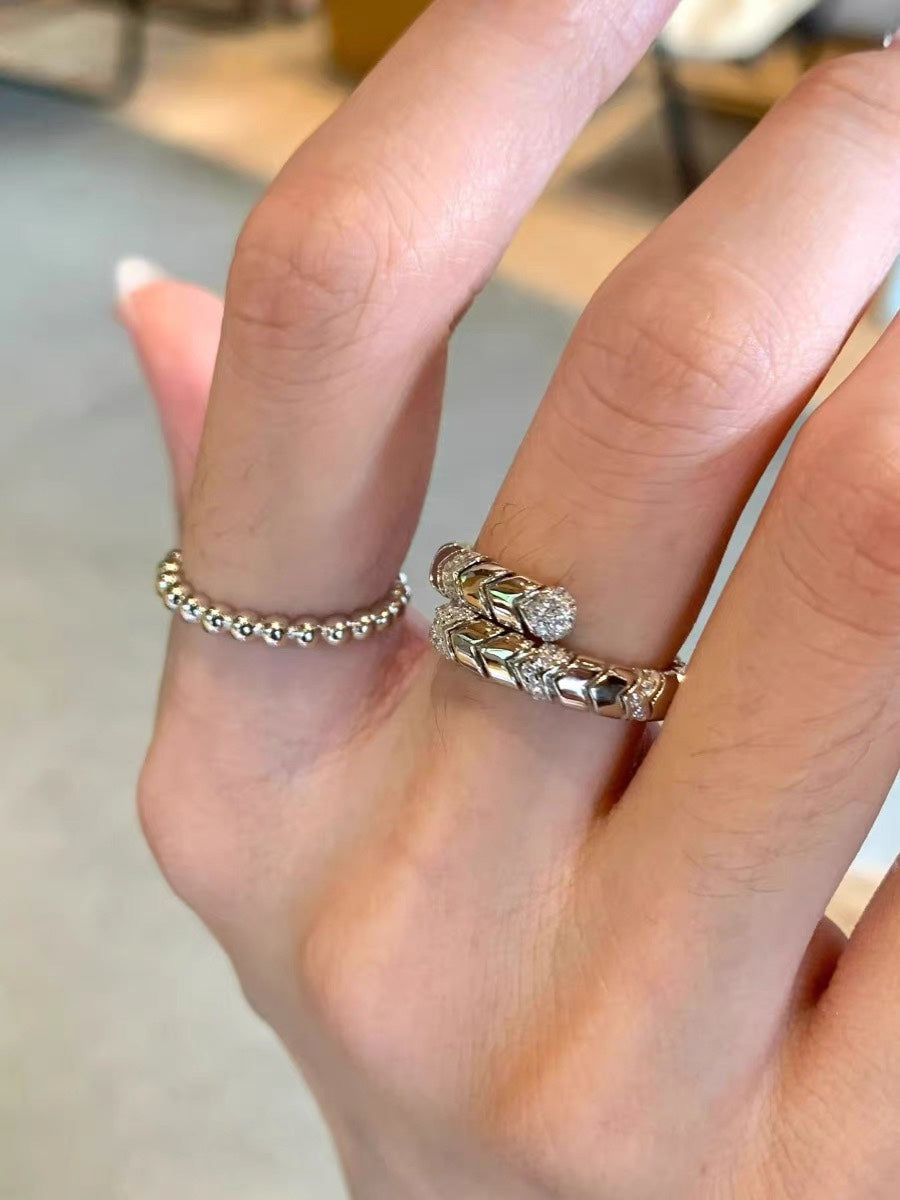 Bvlgari Serpenti Viper Pave Moissanite Ring - 18K White Gold