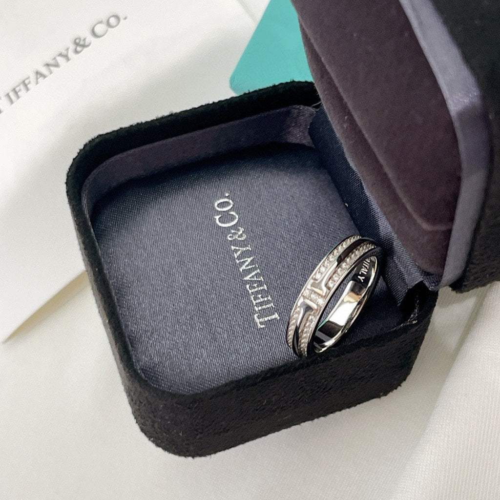 Tiffany Narrow Pave Moissanite Ring - 18K White Gold