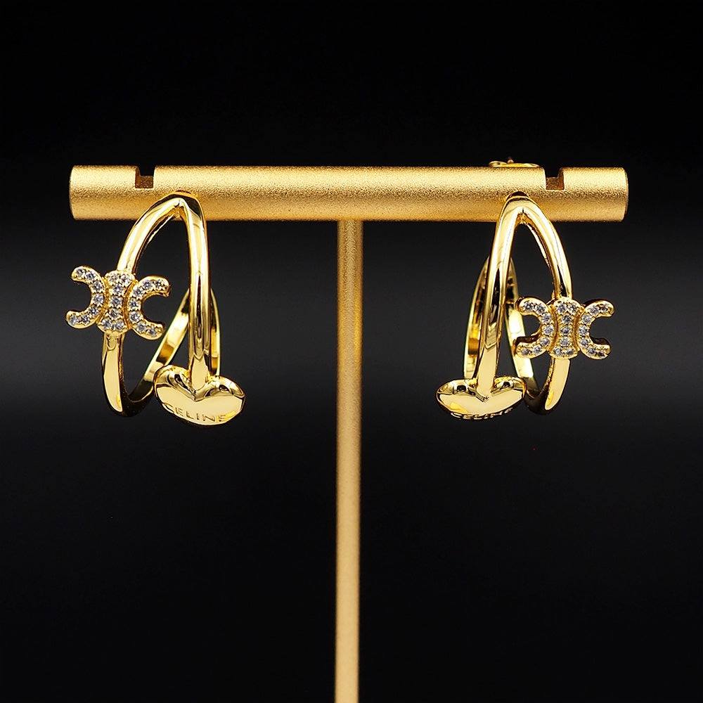 Celine Triomphe Heart Earrings - 18K Yellow Gold