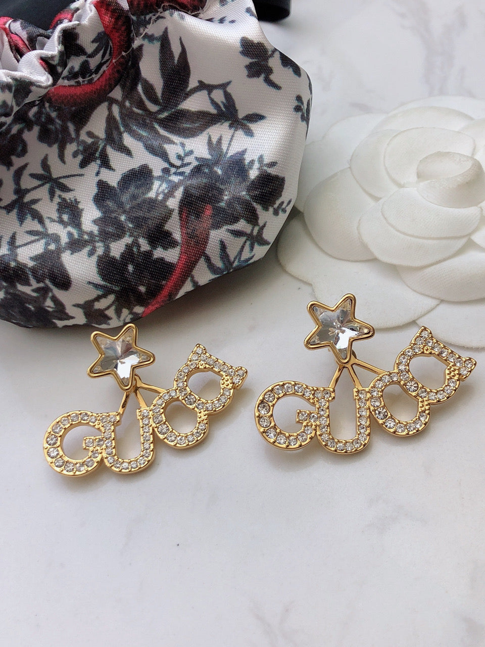 Gucci Double G Script Star Earrings - 18K Yellow Gold