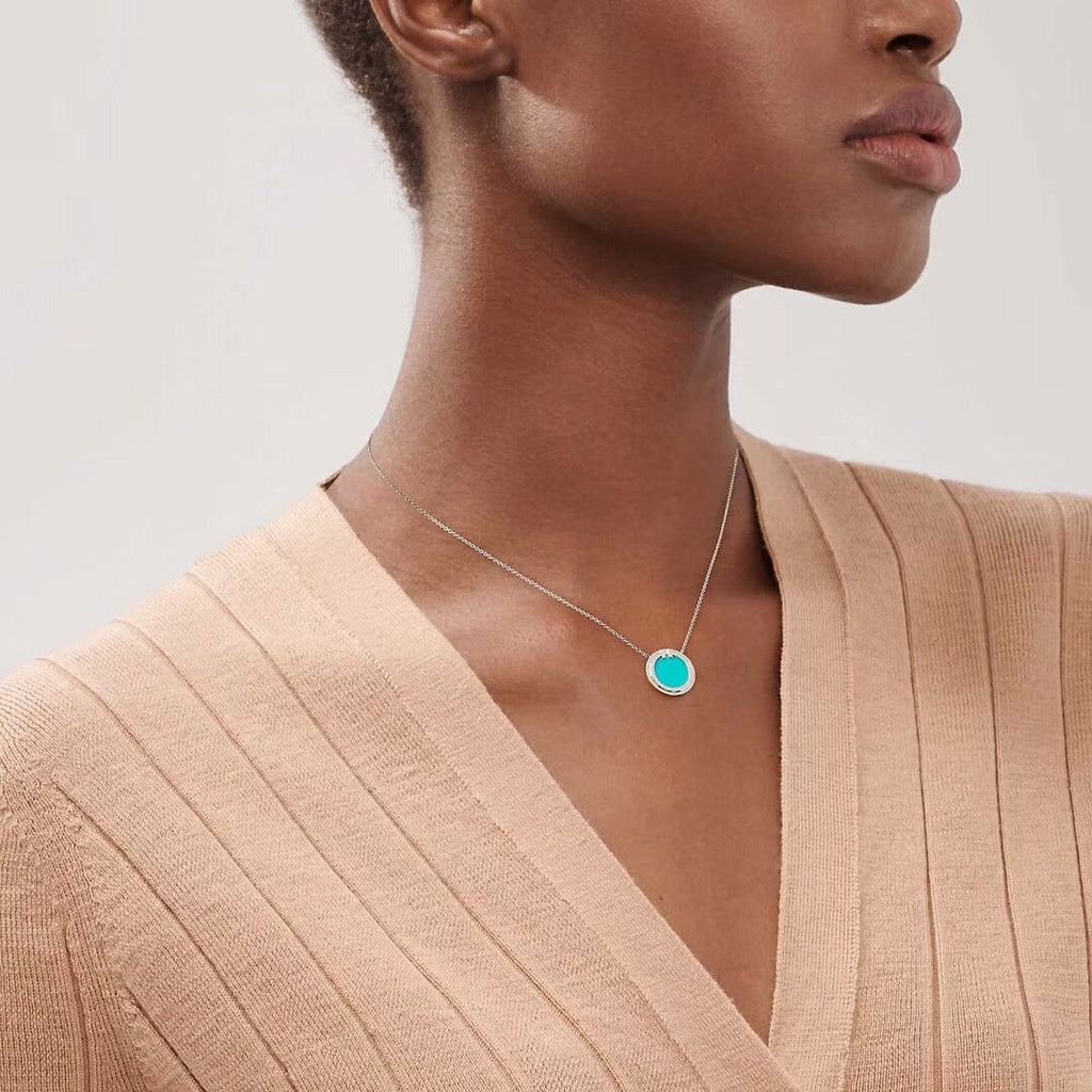 Tiffany Diamond & Turquoise Circle Pendant Necklace