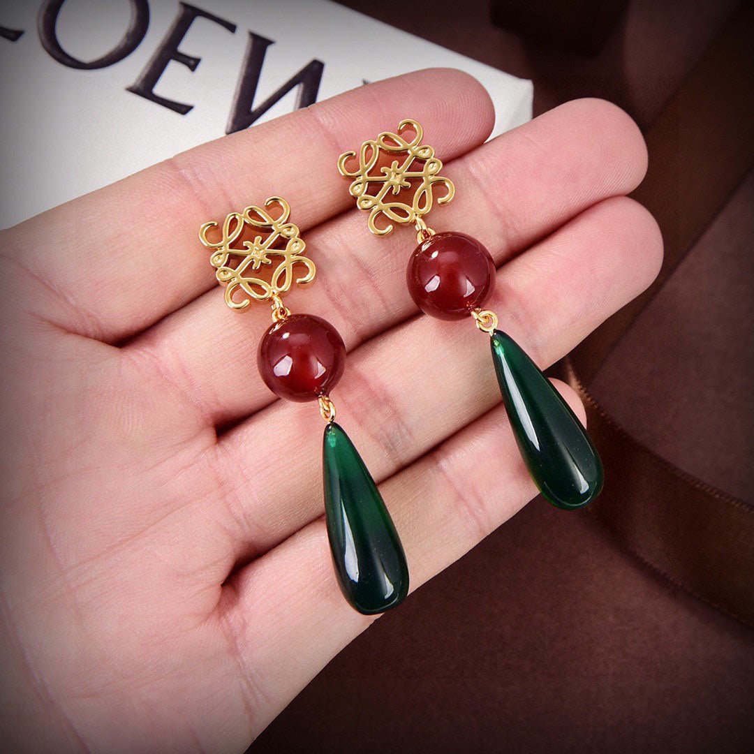 LOEWE Anagram Color Crystal Earrings - 18K Yellow Gold