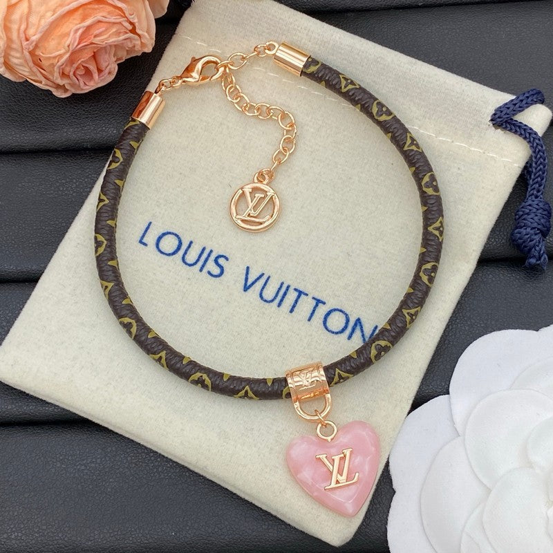 Louis Vuitton Leather Pink Heart Bracelet