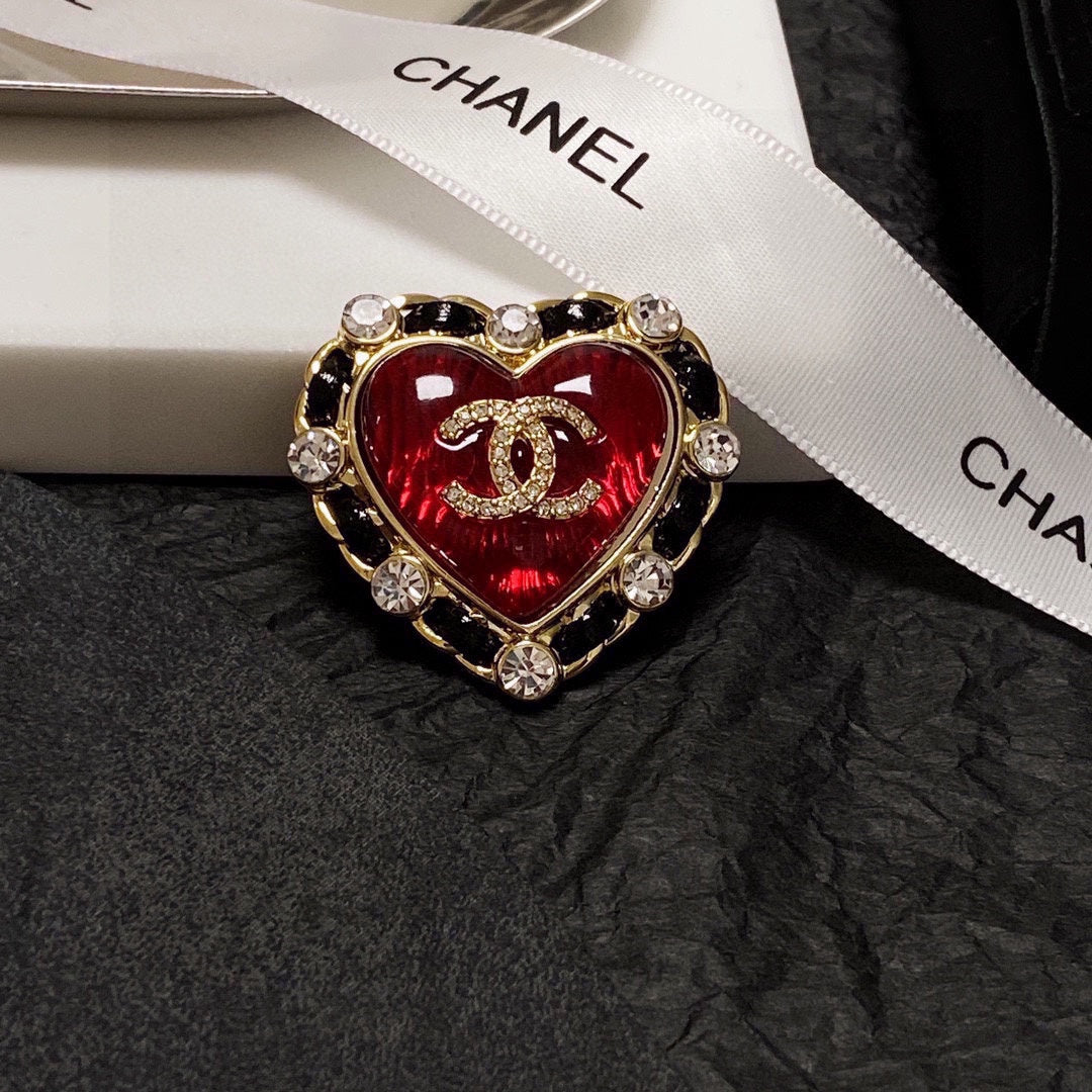 Chanel Red Crystal Heart Brooch