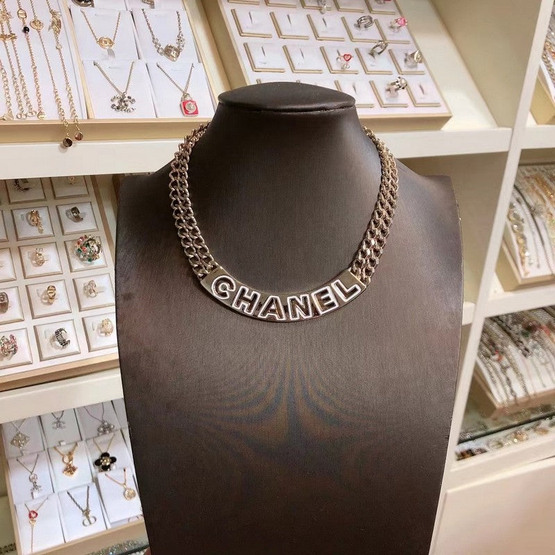 Chanel White Logo Choker Necklace