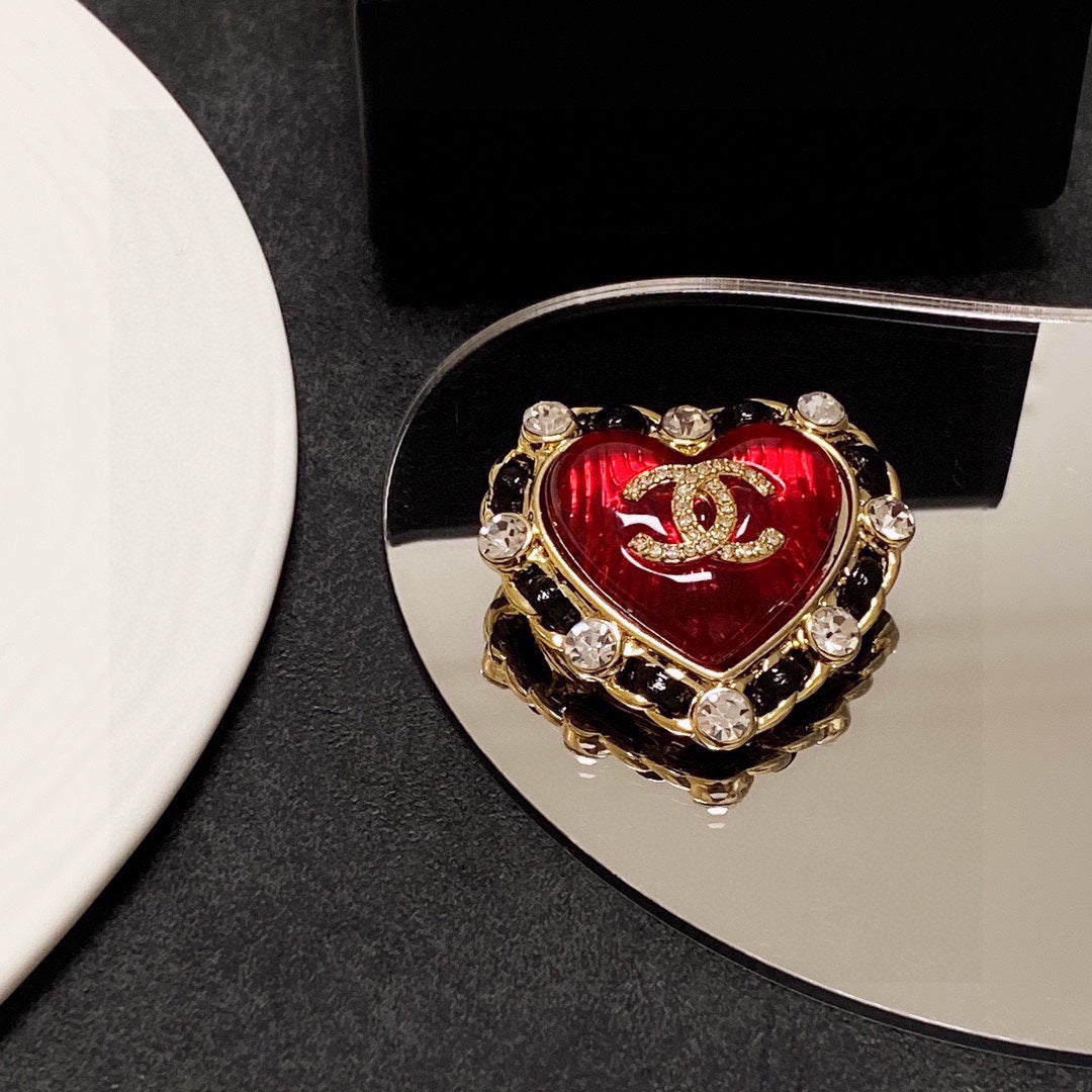Chanel Red Crystal Heart Brooch