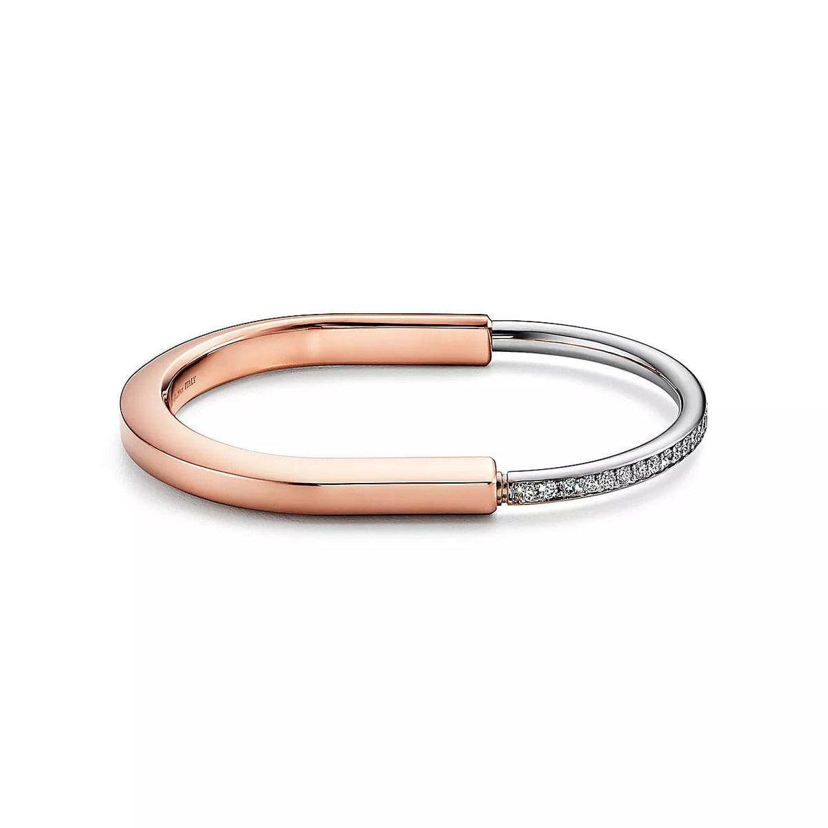 Tiffany Lock Bangle Half Pave Diamond Bracelet - 18K Gold