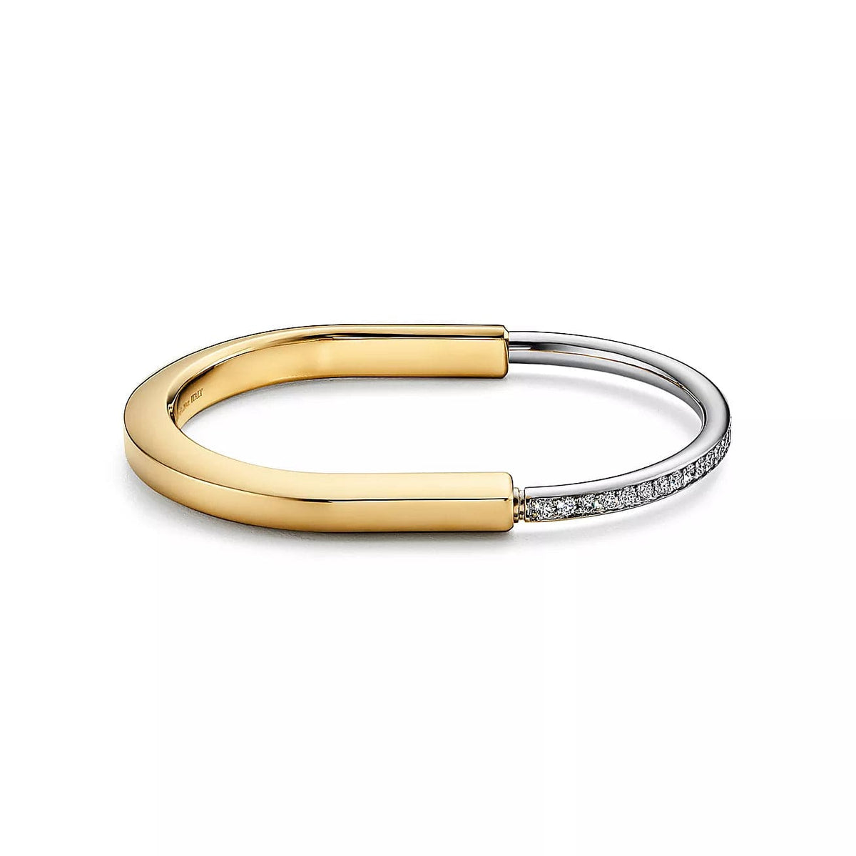 Tiffany Lock Bangle Half Pave Diamond Bracelet - 18K Gold
