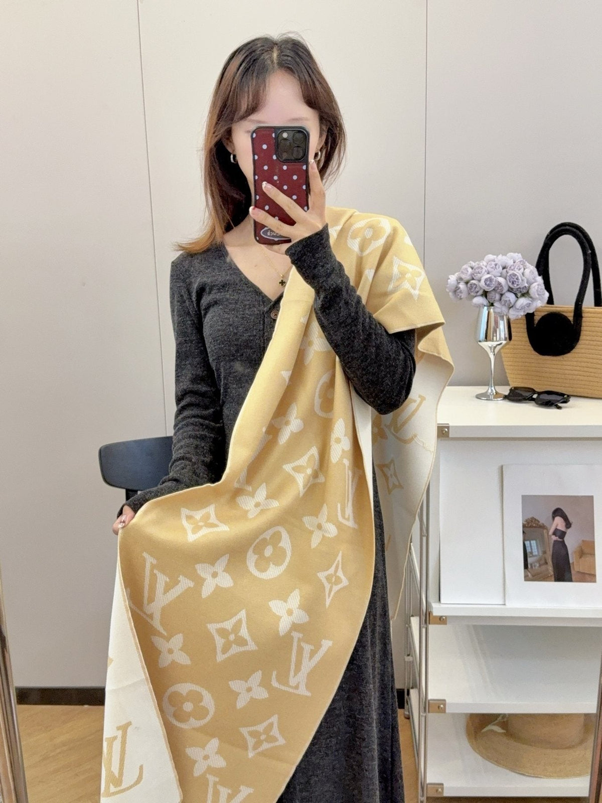 Louis Vuitton Reversible Fringed Scarf — model