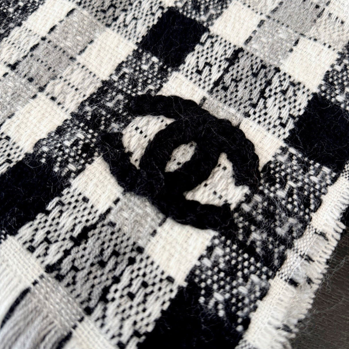 Chanel Checked Fringe Scarf — detail