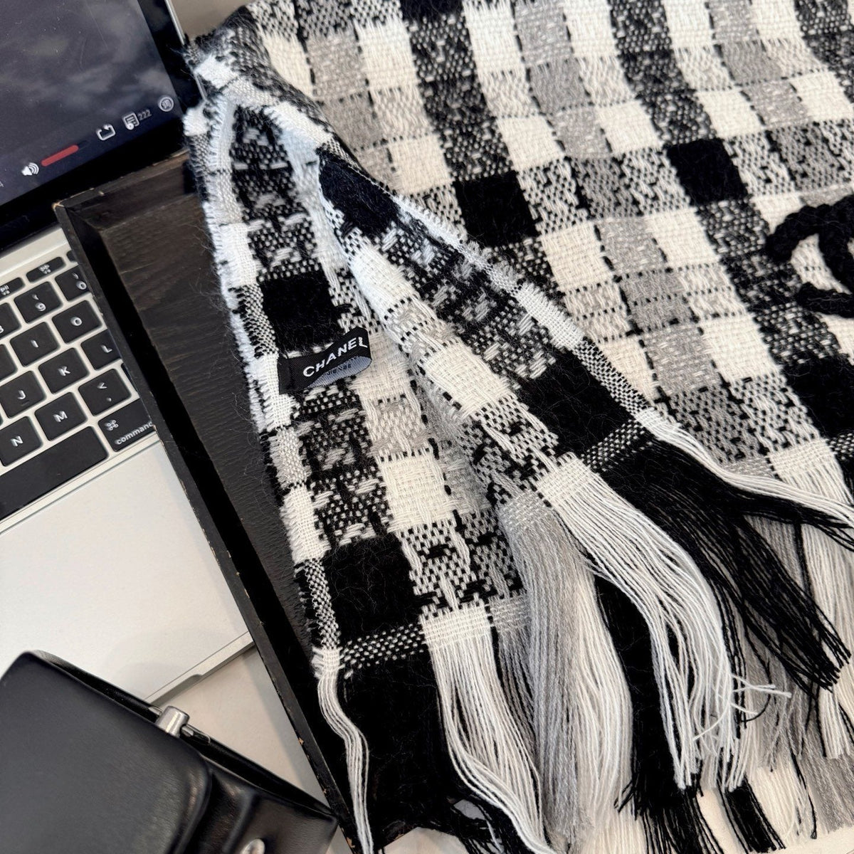 Chanel Checked Fringe Scarf — detail
