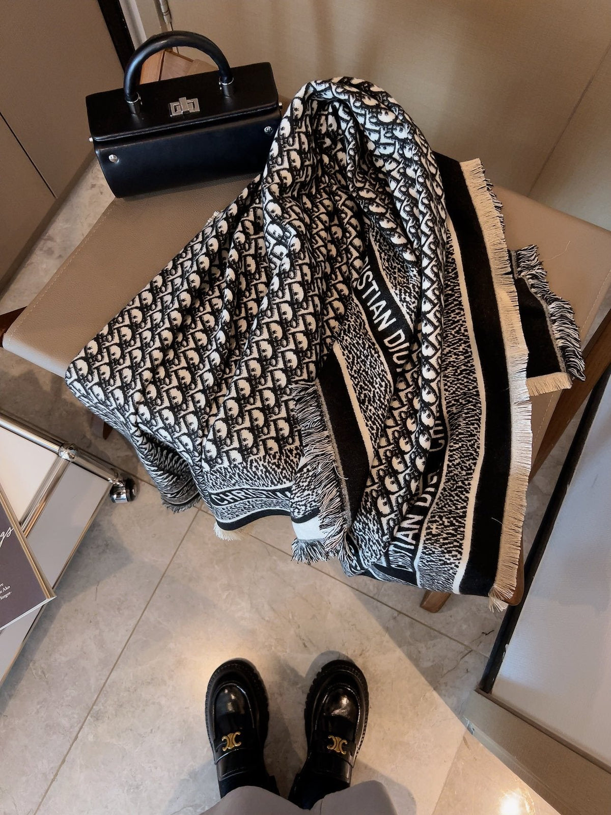 Dior Fringed Monogram Scarf — detail