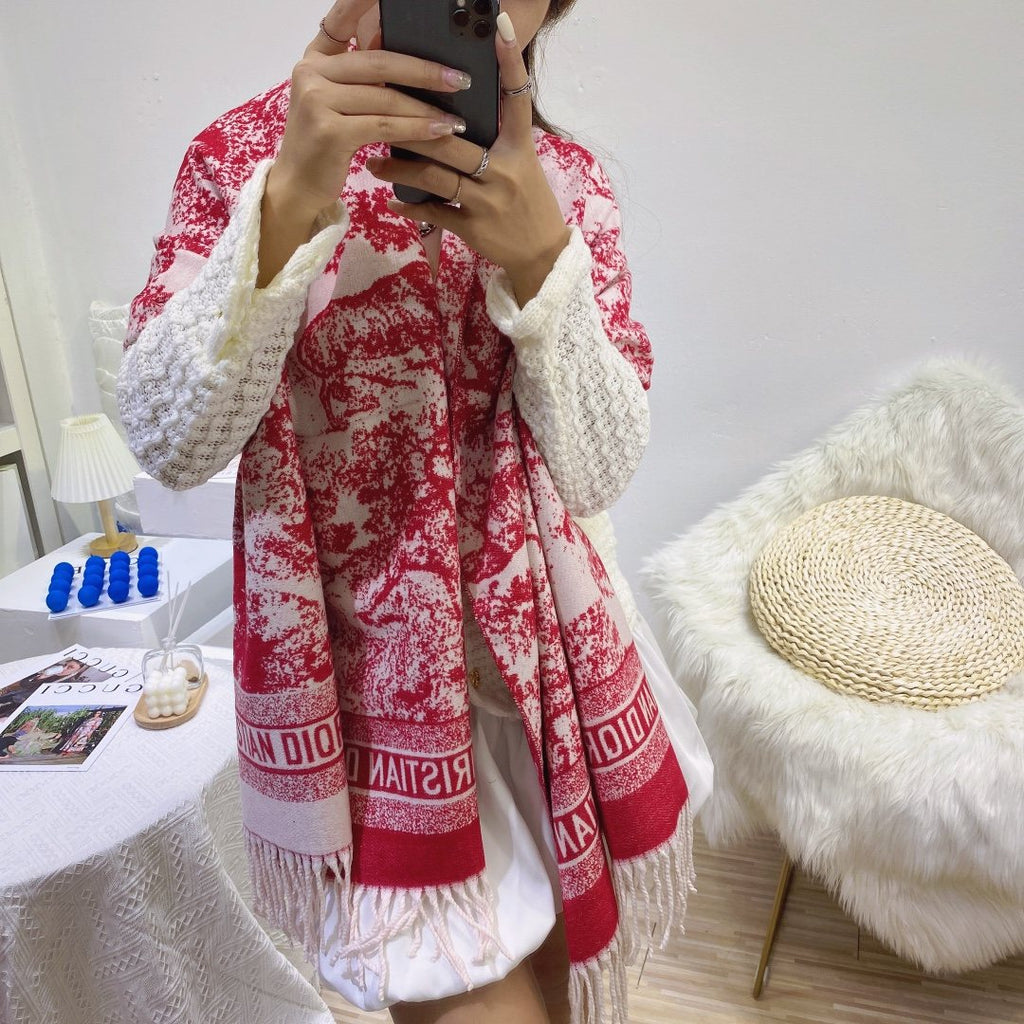 Dior Toile Print Fringed Scarf — model