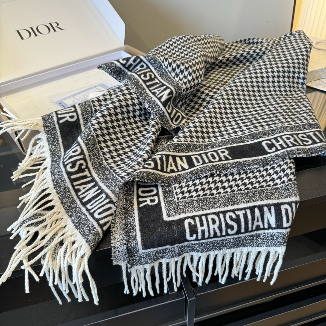 Dior Houndstooth Fringe Scarf — front