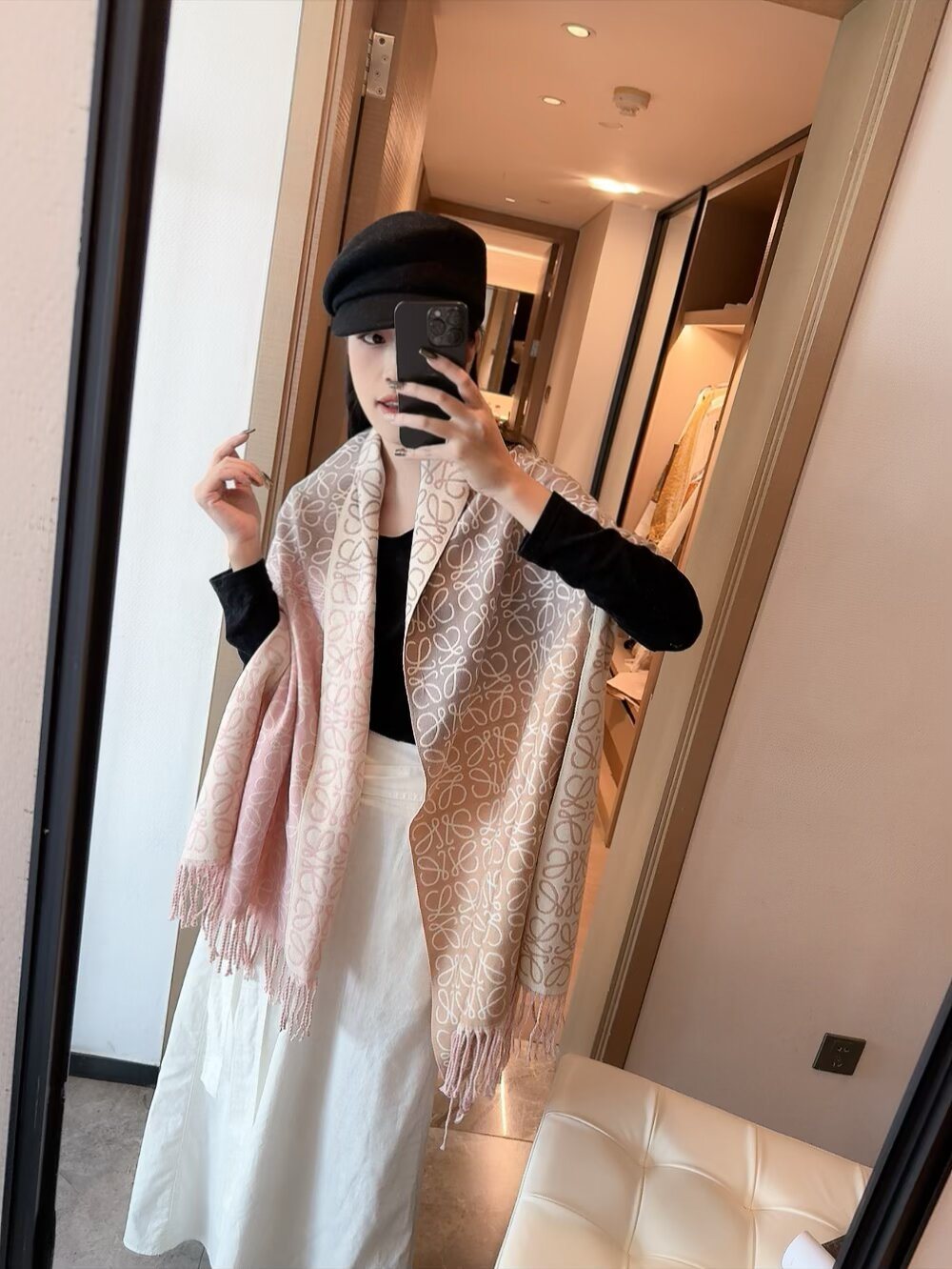 Loewe Loop Motif Fringe Scarf — model