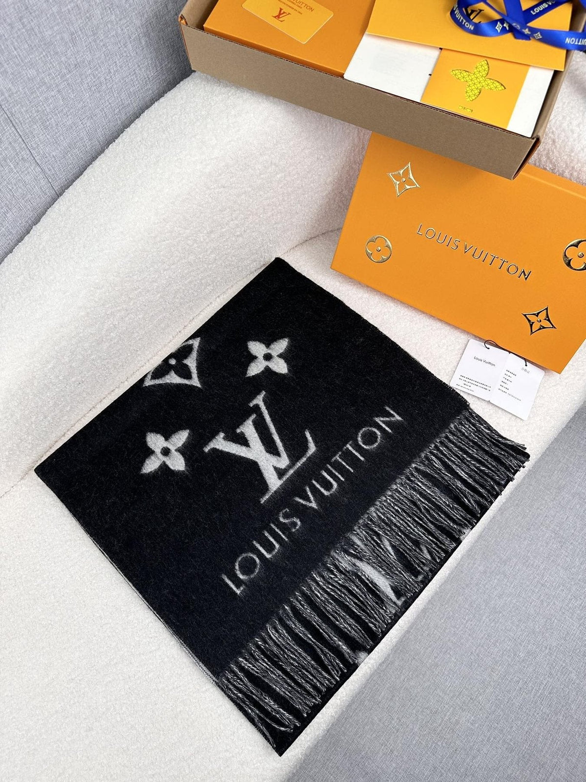 Louis Vuitton Reversible Monogram Fringe Scarf — front